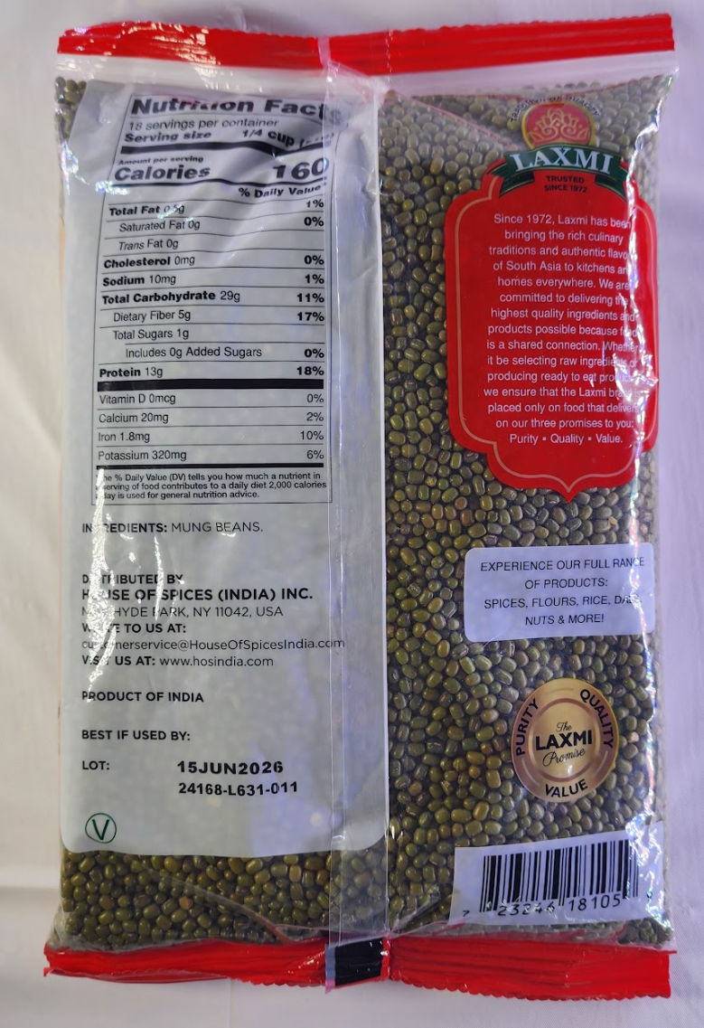 LAXMI WHOLE MOONG SMALL, MUNG BEANS - 907 G