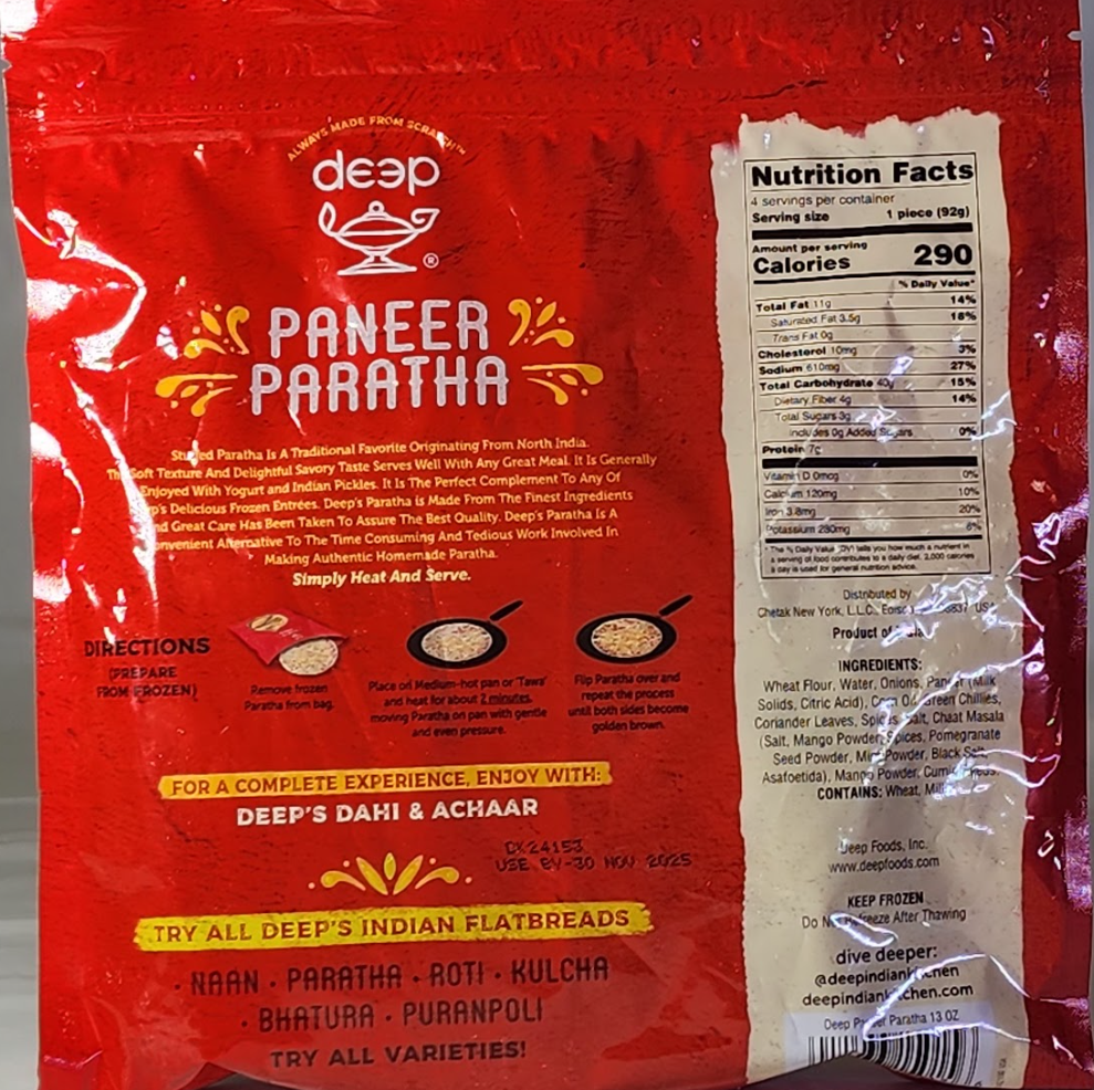 DEEP PANEER PARATHA - 4 PACK