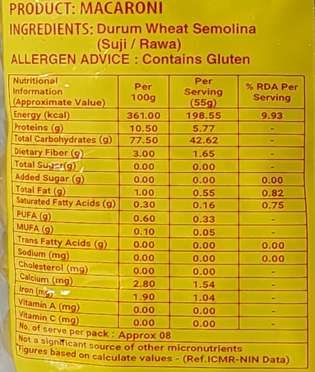 BAMBINO MACARONI PASTA - 400 G