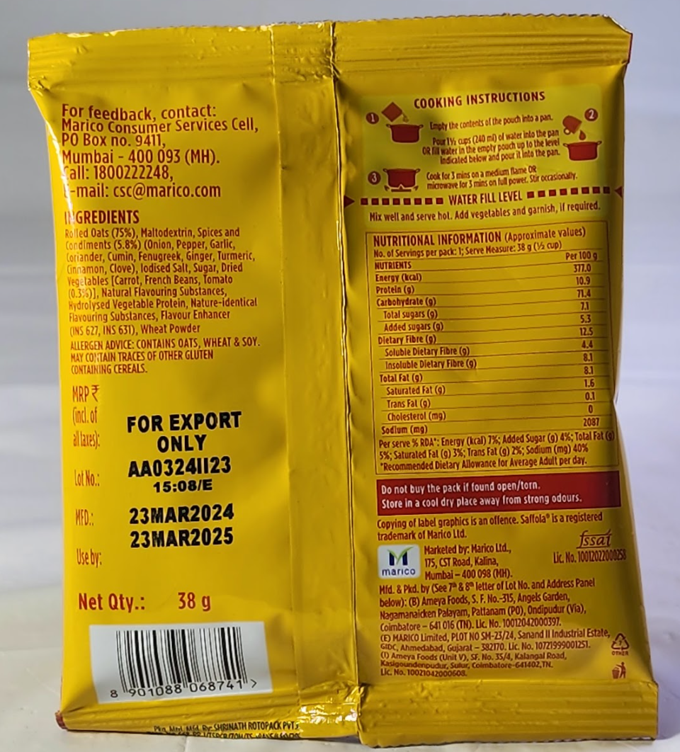 SAFFOLA MASAL OATS PEPPY TOMATO - 38 G