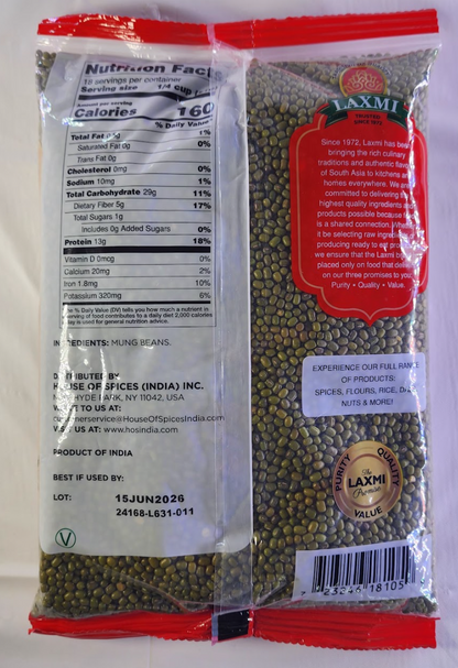 LAXMI WHOLE MOONG SMALL, MUNG BEANS - 907 G