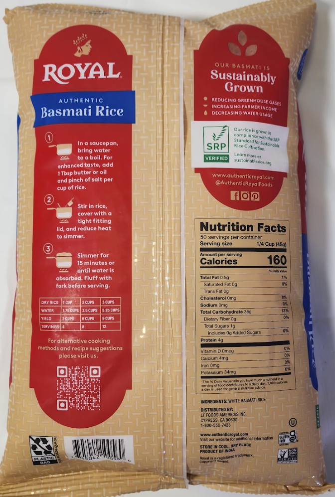 ROYAL AUTHENTIC BASMATI RICE - 2.27 KG