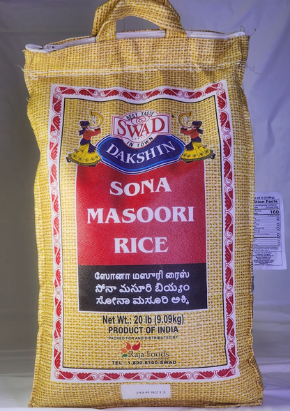 SWAD ORGANIC SONA MASOORI RICE - 20 LB