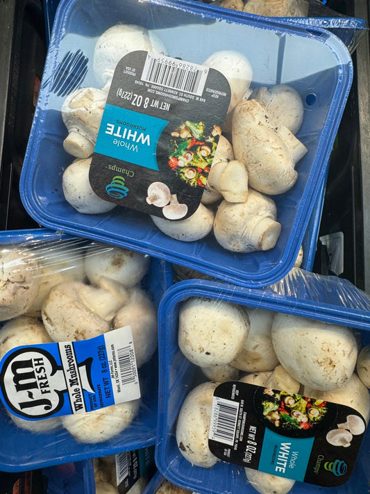 WHOLE WHITE MUSHROOMS - 8 OZ